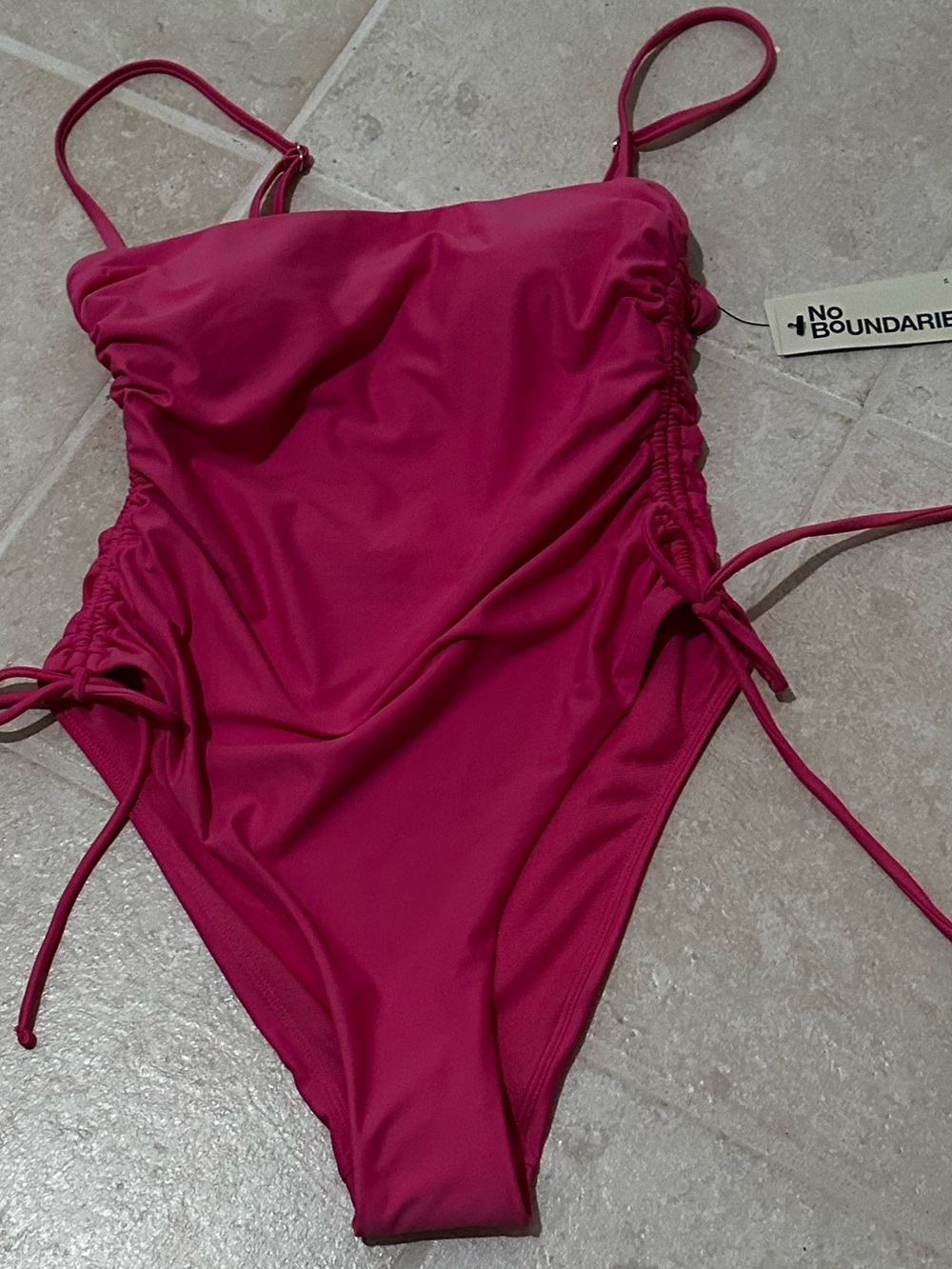 No Boundaries Bright Pink Ruched One-Piece Swim Bodysuit